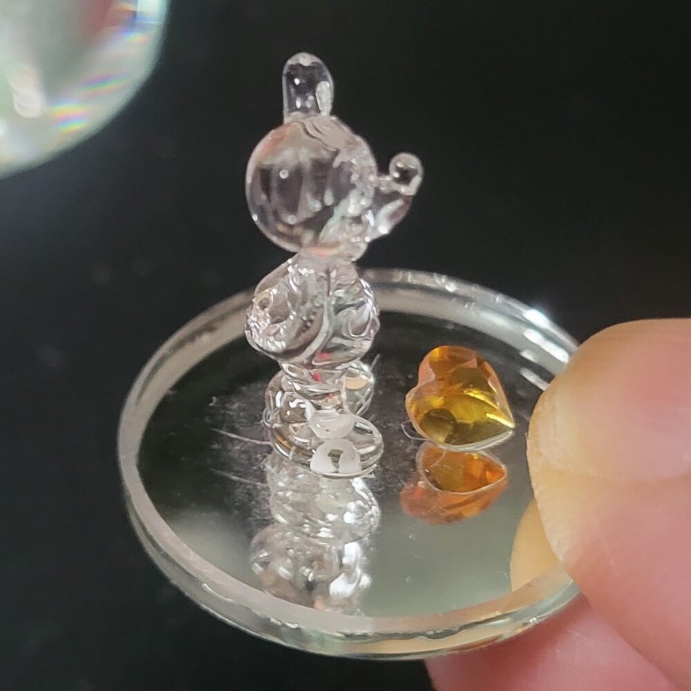 vntg Disney Mickey Mouse Crystal Glass Tiny Mini 1" Miniature Figurine on Mirror